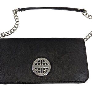 Kate Laundry Black Chain Strap Faux Leather Look Clutch Handbag Like NEW 10" by